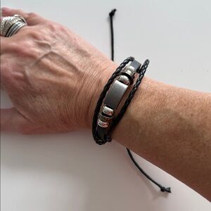 Adjustable Handcrafted Black and Silver Unisex Braided Bracelet